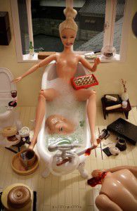 nude in bathtub with beheaded ken
