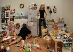 bad barbie in kitchen with babies