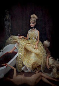 bloody tub with dressed up barbie doll
