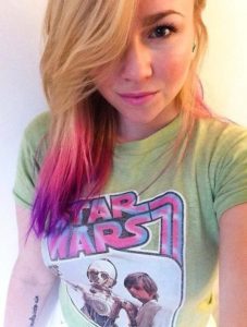 Multi Color Hair Girl wearing a StarWars Tshirt